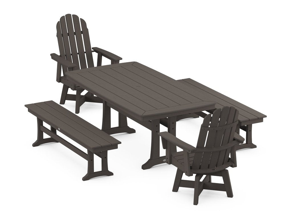 Vineyard Adirondack Swivel Chair 5-Piece Dining Set with Trestle Legs and Benches Photo