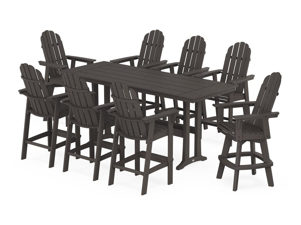 Vineyard Curveback Adirondack Swivel 9-Piece Farmhouse Bar Set with Trestle Legs Photo