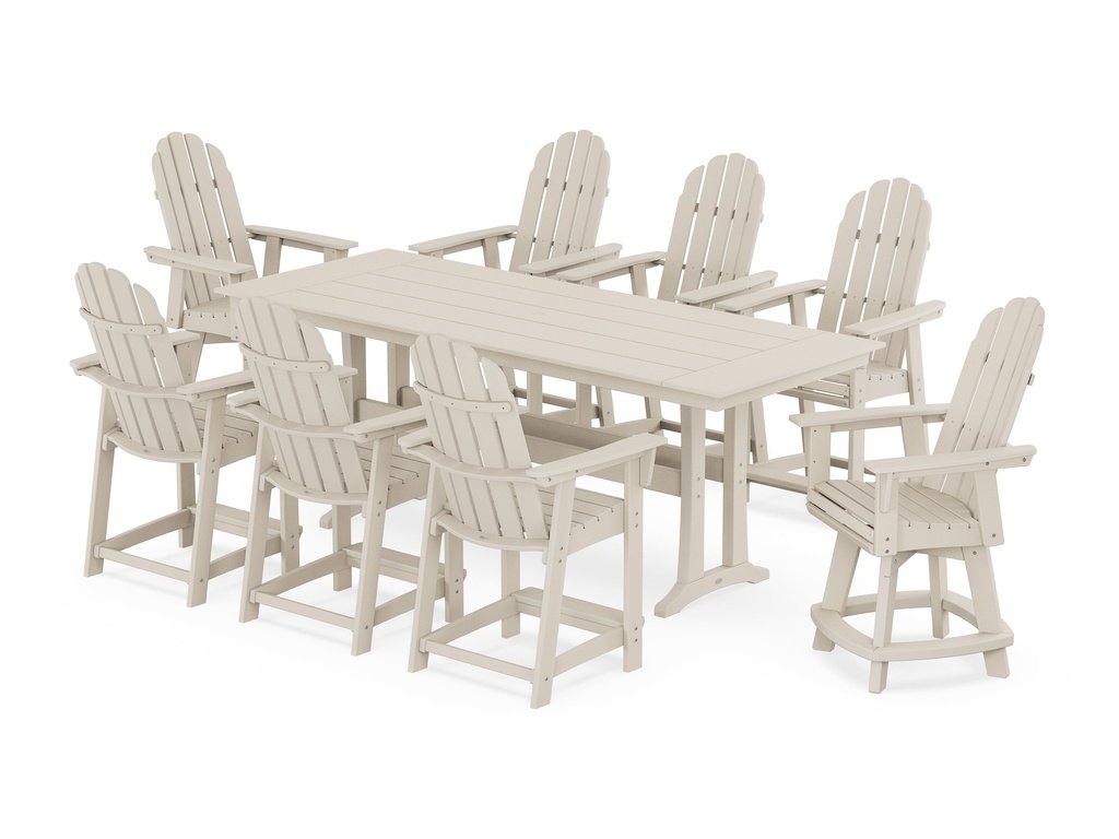 Vineyard Curveback Adirondack Swivel 9-Piece Farmhouse Counter Set with Trestle Legs Photo