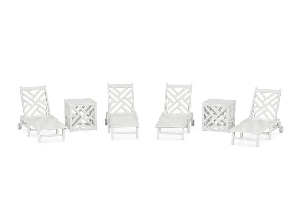 Chippendale 6-Piece Chaise Set with Wheels and Umbrella Stand Accent Table Photo