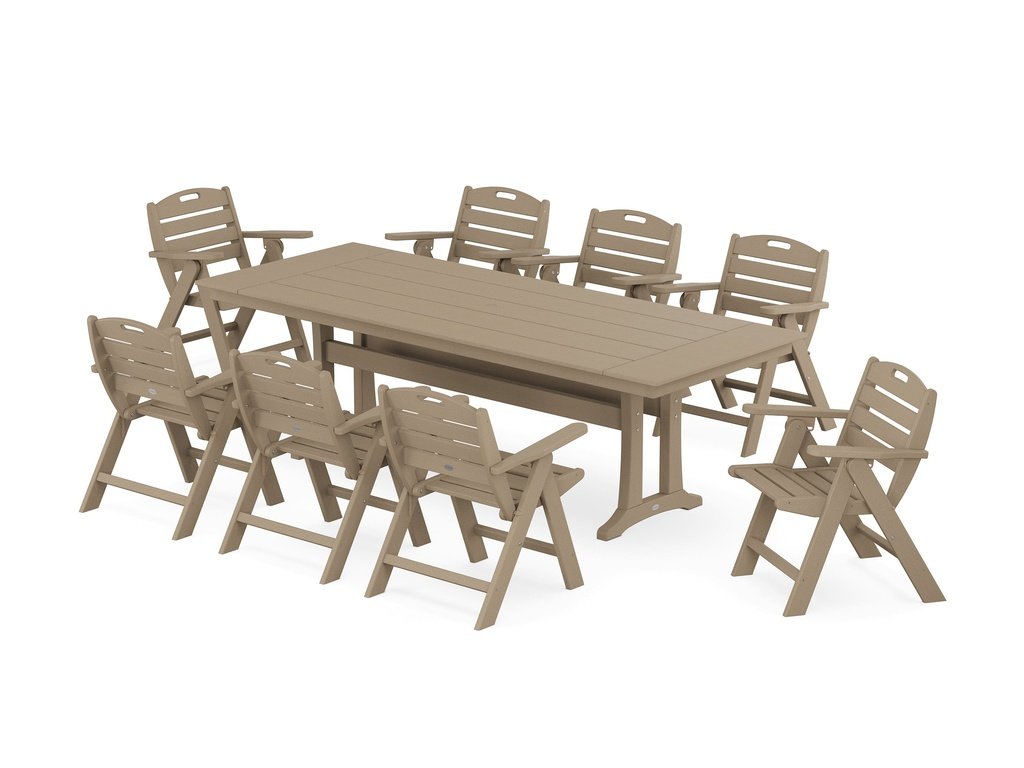 Nautical Lowback 9-Piece Farmhouse Dining Set with Trestle Legs Photo