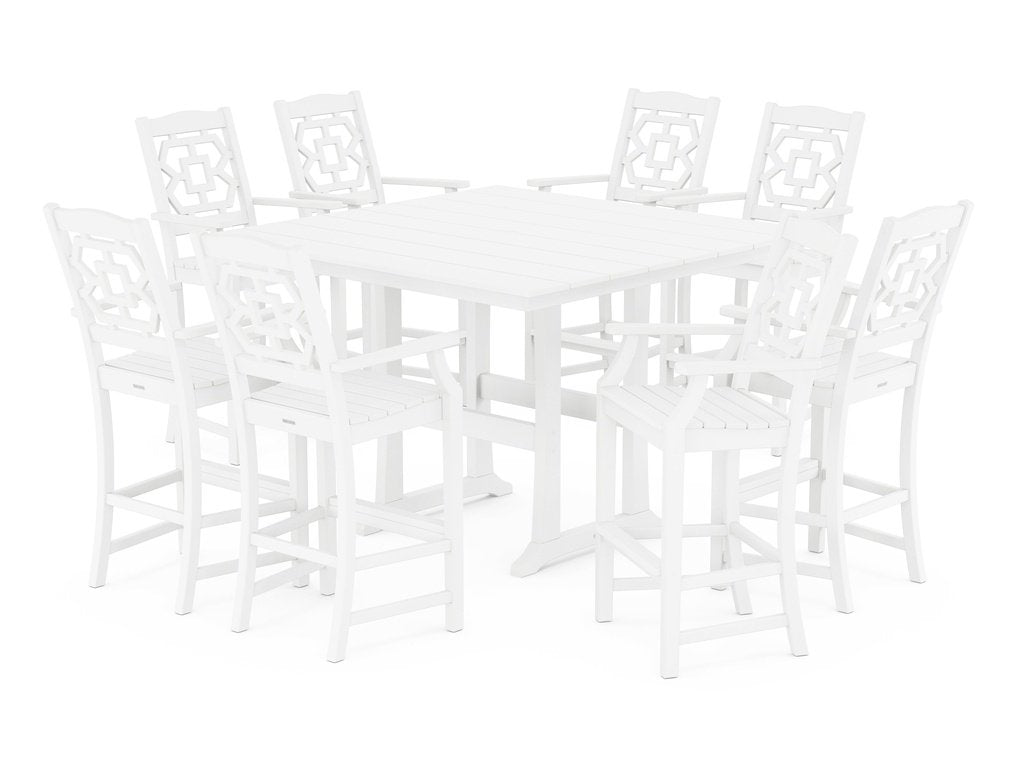 Chinoiserie 9-Piece Square Farmhouse Bar Set with Trestle Legs Photo