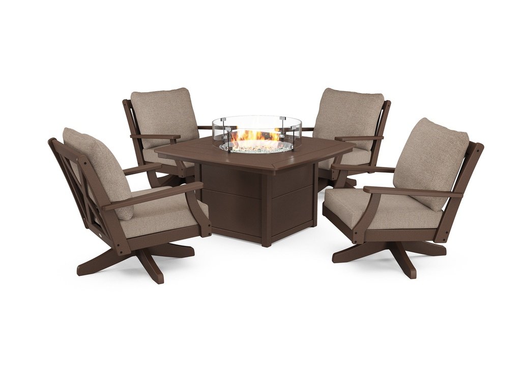 Braxton 5-Piece Deep Seating Swivel Conversation Set with Fire Pit Table Photo