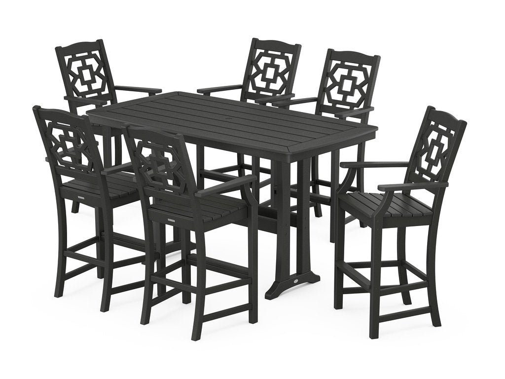 Chinoiserie Arm Chair 7-Piece Bar Set with Trestle Legs Photo