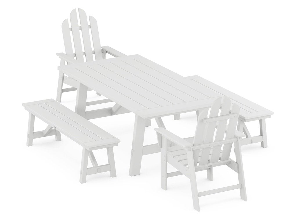 Long Island 5-Piece Rustic Farmhouse Dining Set With Benches Photo