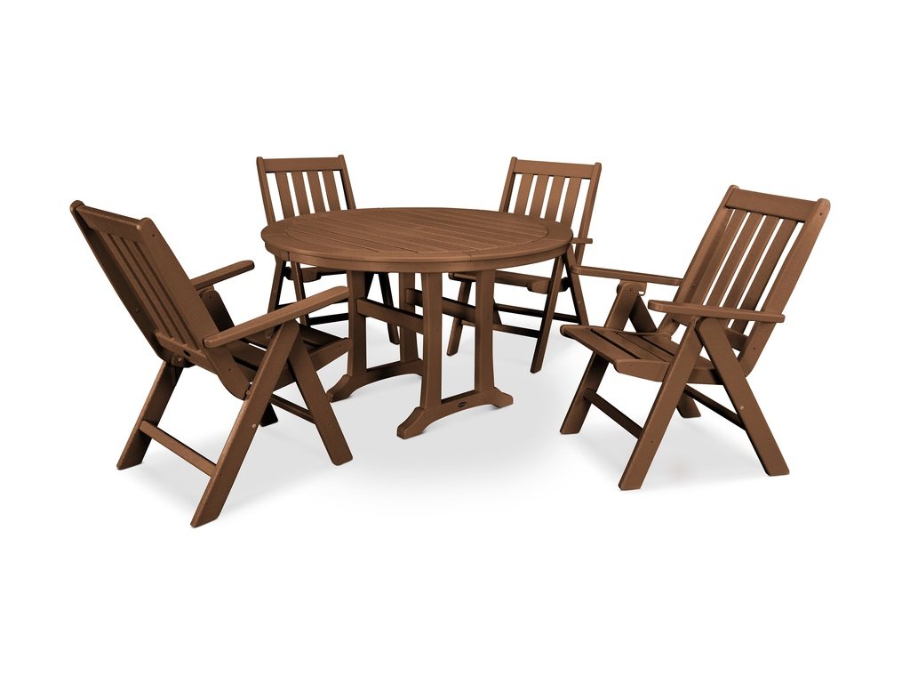 Vineyard Folding Chair 5-Piece Round Dining Set with Trestle Legs Photo