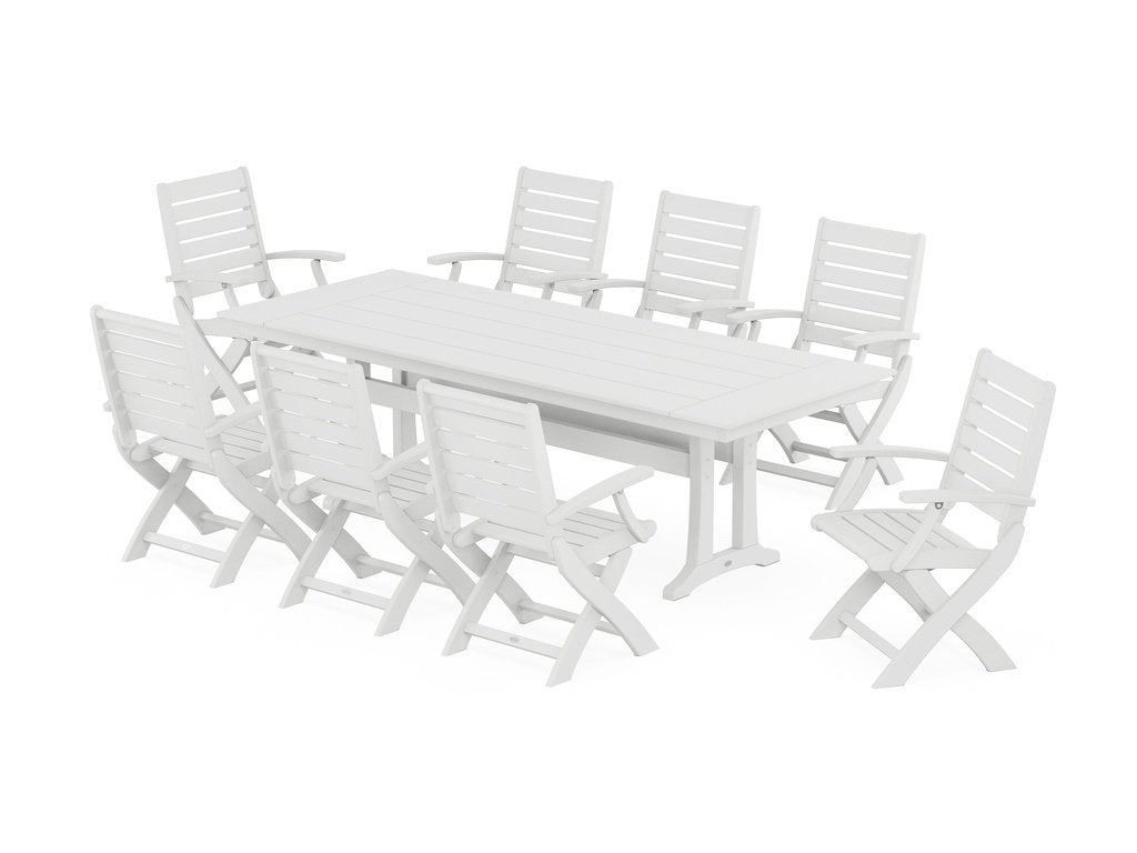 Signature Folding 9-Piece Farmhouse Trestle Dining Set with Trestle Legs Photo