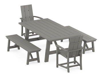 Modern Adirondack 5-Piece Rustic Farmhouse Dining Set With Benches Photo