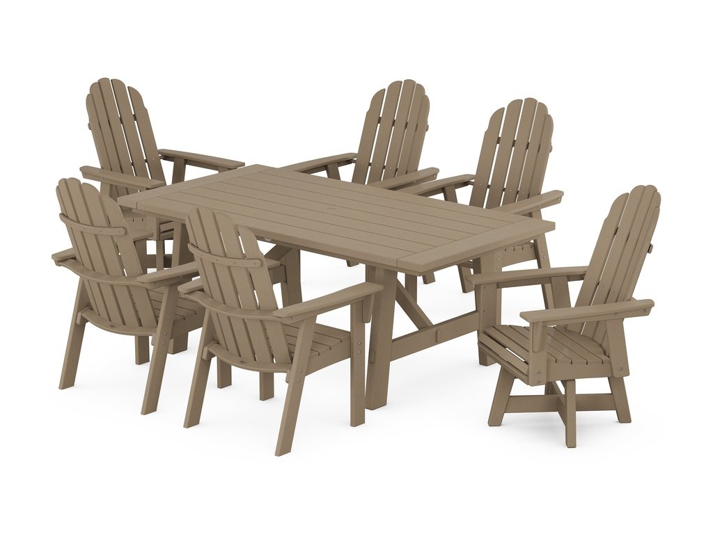 Vineyard Curveback Adirondack Swivel Chair 7-Piece Rustic Farmhouse Dining Set Photo