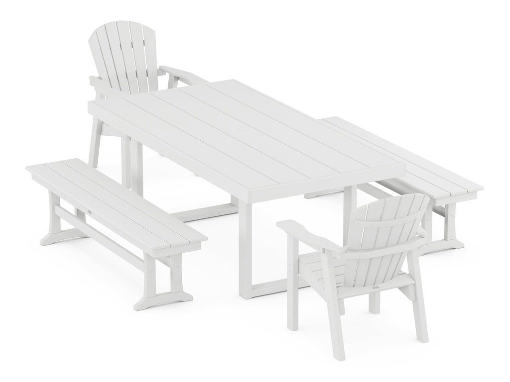 Seashell 5-Piece Dining Set with Benches Photo