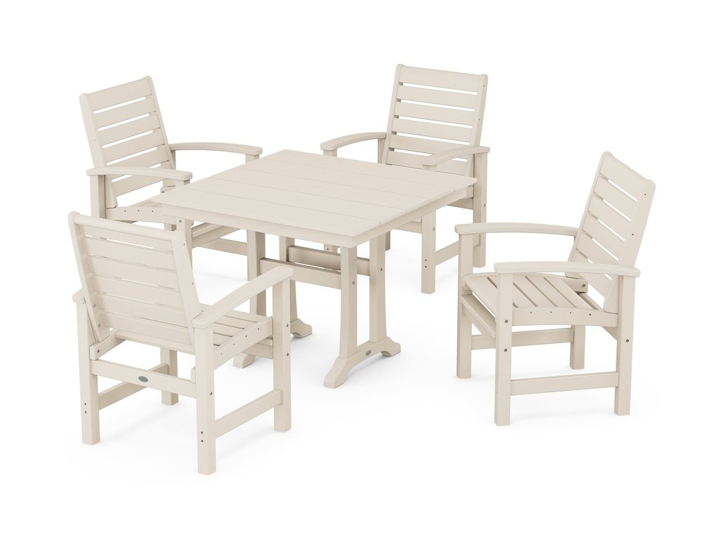 Signature 5-Piece Farmhouse Dining Set With Trestle Legs Photo