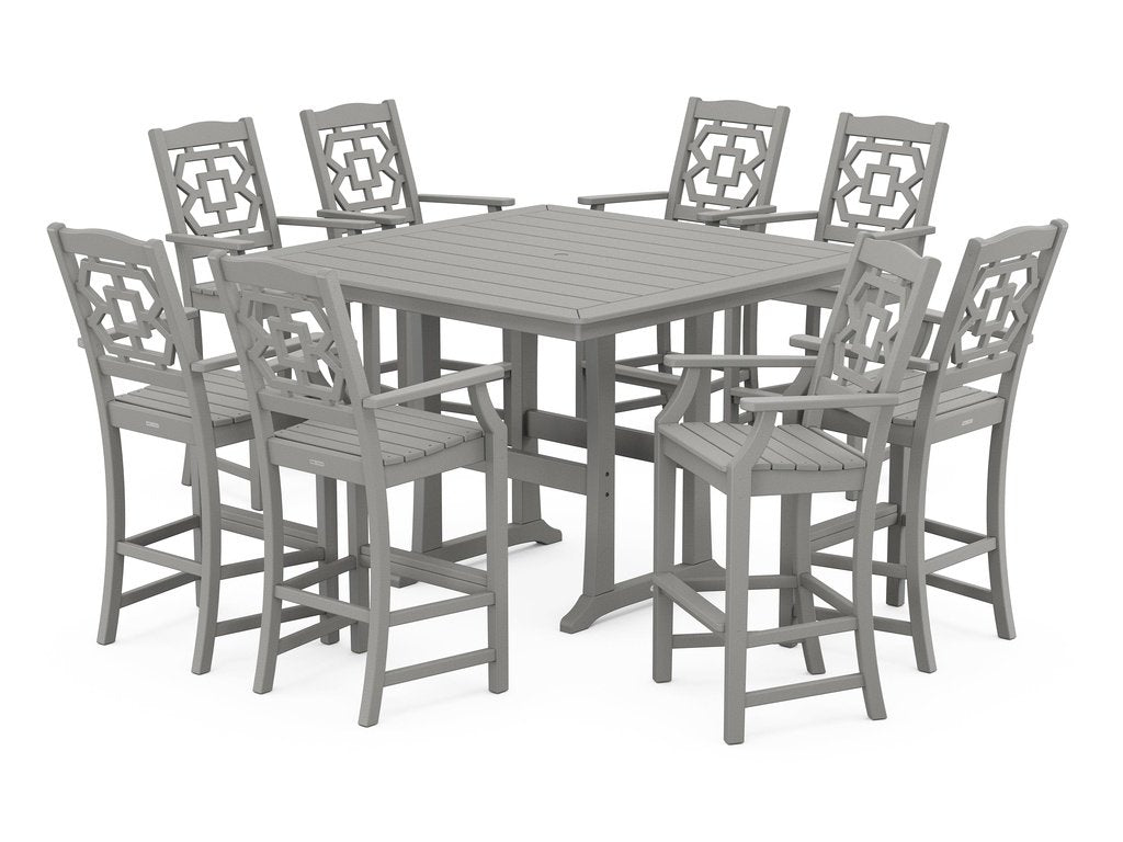 Chinoiserie 9-Piece Square Bar Set with Trestle Legs Photo