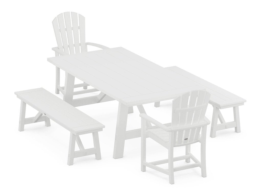 Palm Coast 5-Piece Rustic Farmhouse Dining Set With Benches Photo