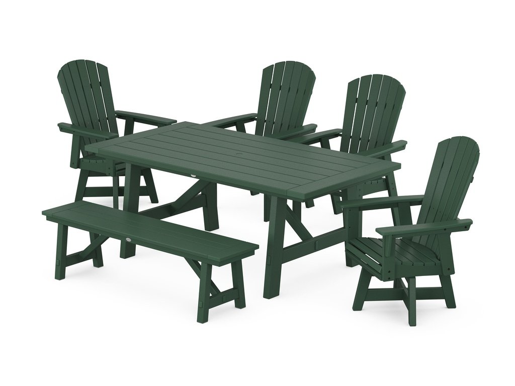 Nautical Adirondack Swivel 6-Piece Rustic Farmhouse Dining Set With Trestle Legs Photo