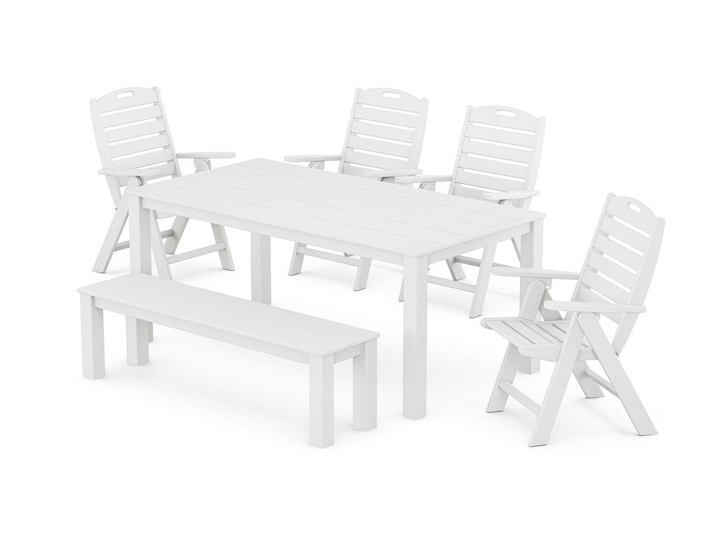 Nautical Folding Highback Chair 6-Piece Parsons Dining Set with Bench Photo