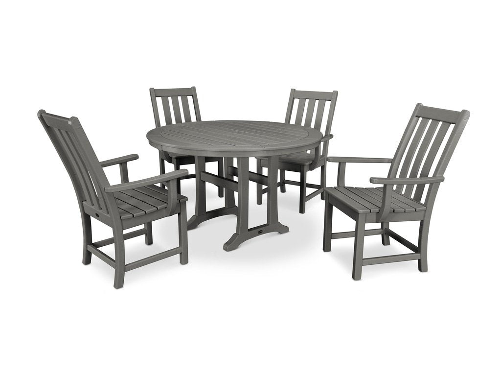 Vineyard 5-Piece Round Dining Set with Trestle Legs Photo