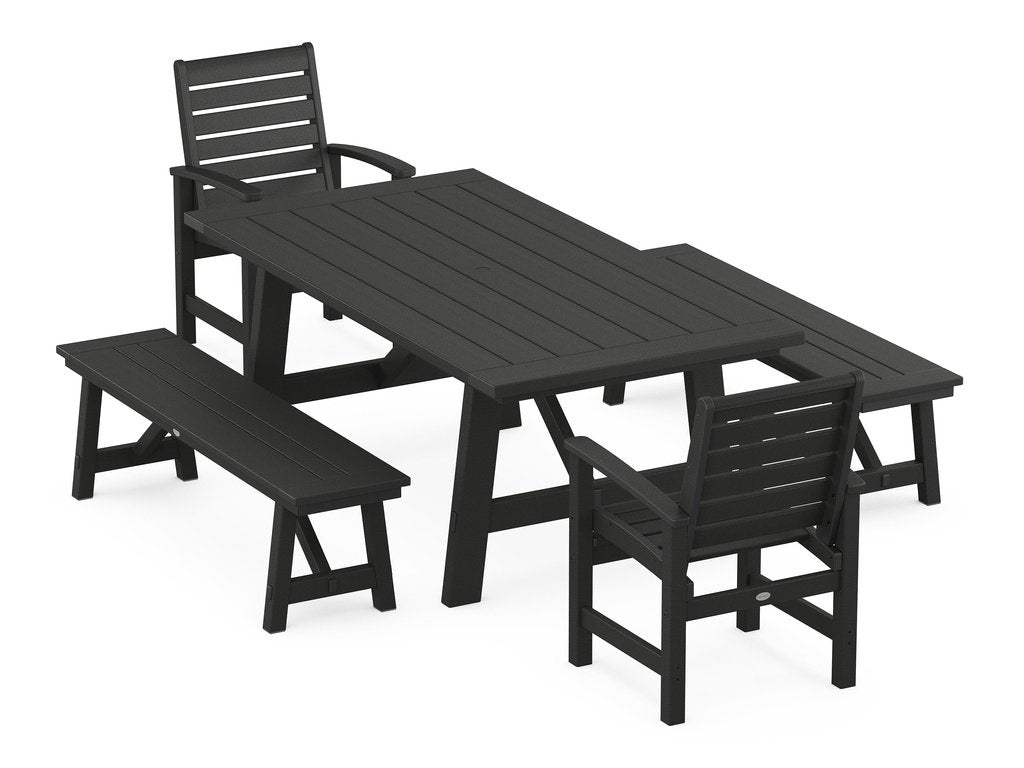 Signature 5-Piece Rustic Farmhouse Dining Set With Benches Photo