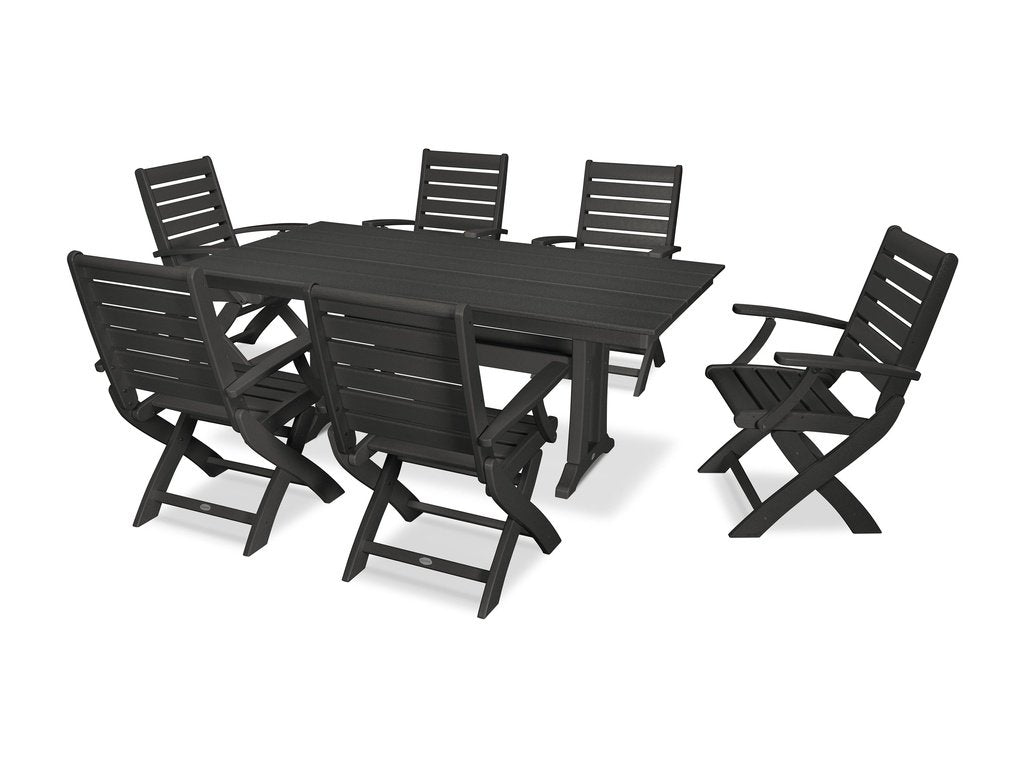 Signature Folding Chair 7-Piece Farmhouse Dining Set with Trestle Legs Photo