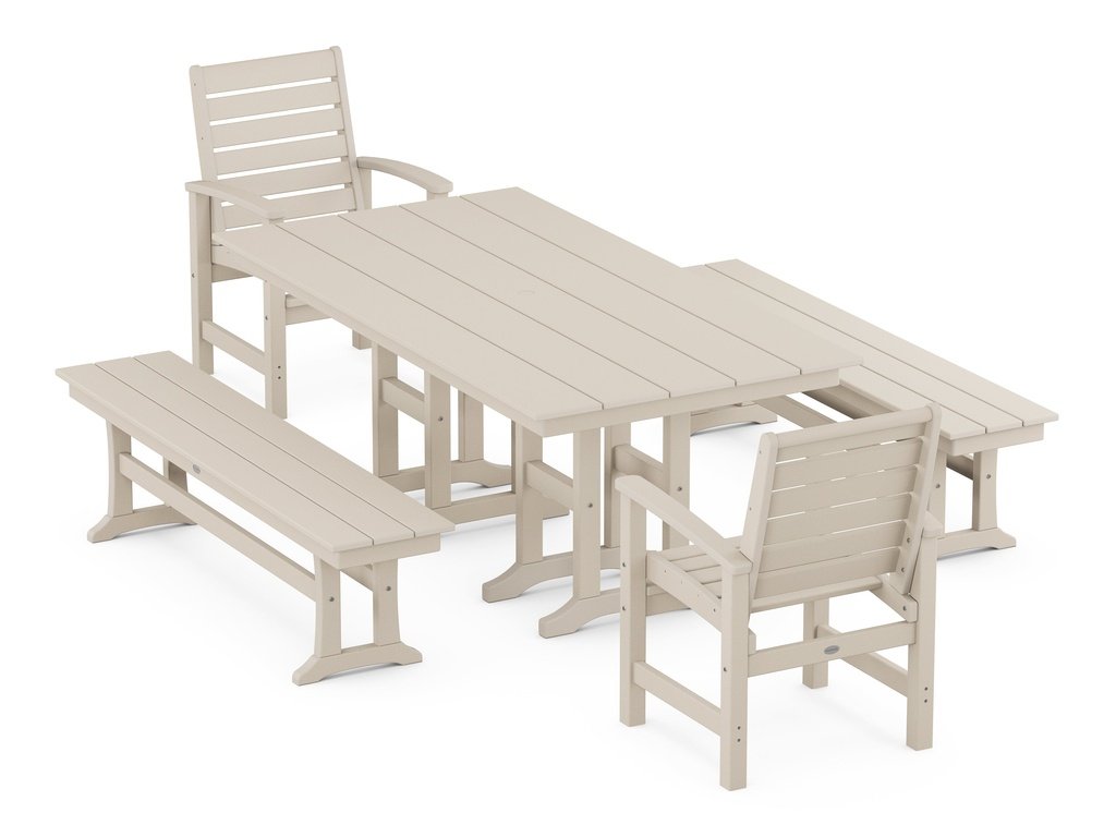 Signature 5-Piece Farmhouse Dining Set with Benches Photo