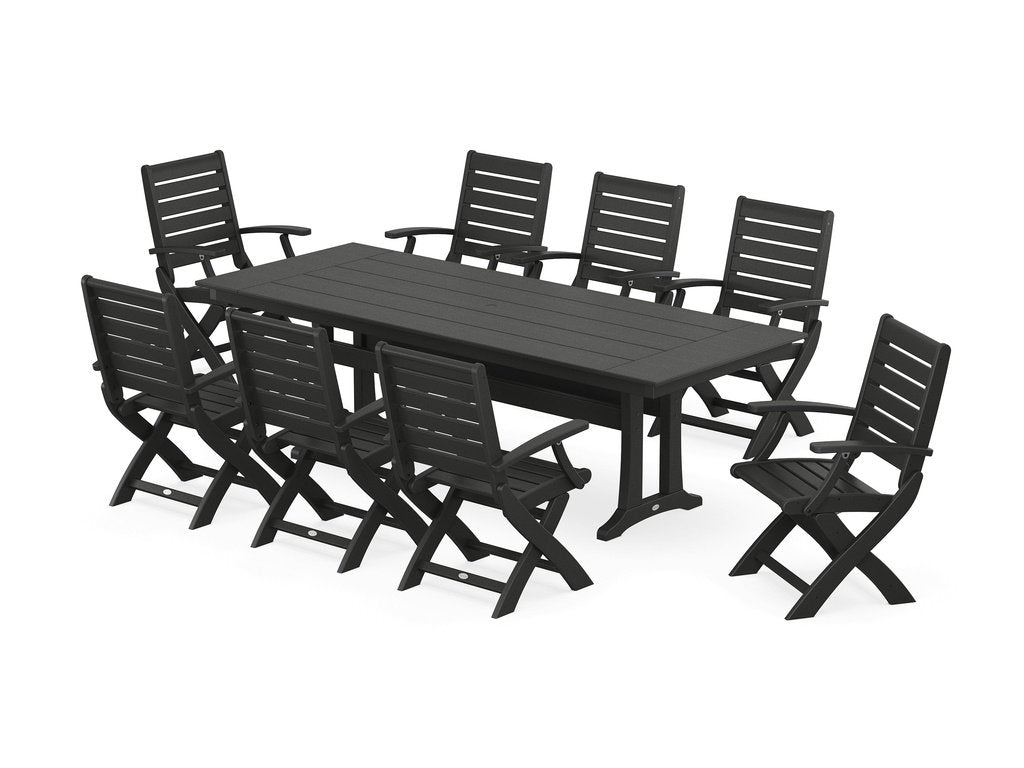 Signature Folding 9-Piece Farmhouse Trestle Dining Set with Trestle Legs Photo