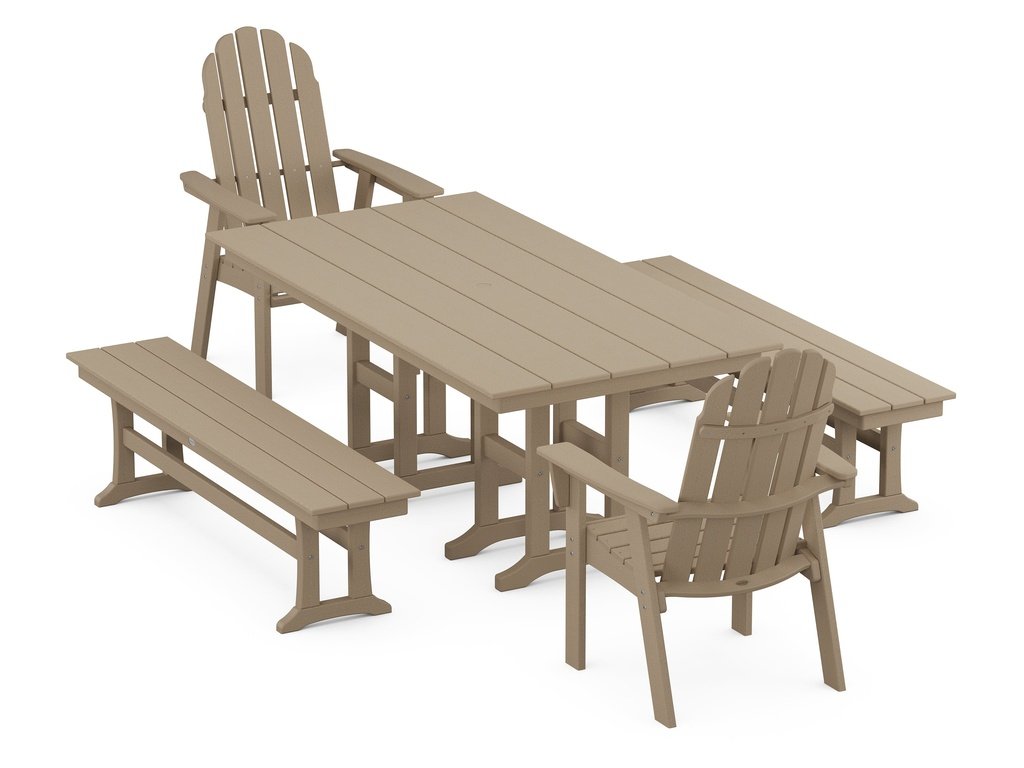 Vineyard Curveback Adirondack 5-Piece Farmhouse Dining Set with Benches Photo