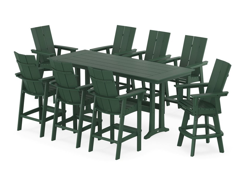 Modern Curveback Adirondack Swivel 9-Piece Farmhouse Bar Set with Trestle Legs Photo