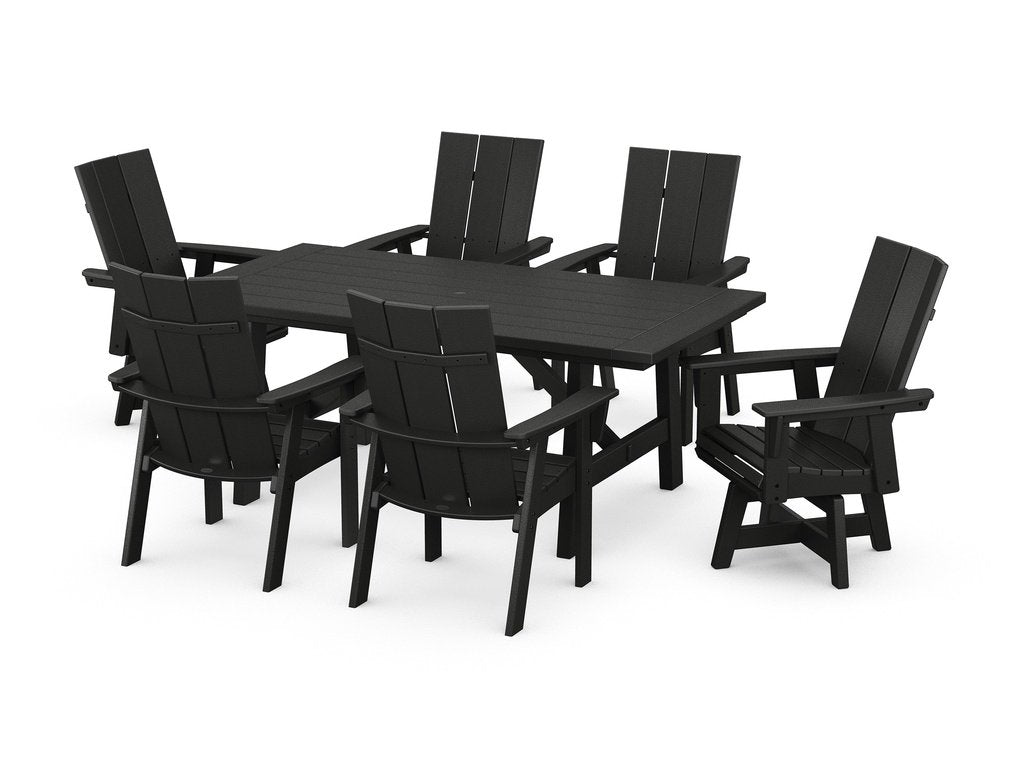 Modern Curveback Adirondack 7-Piece Rustic Farmhouse Swivel Dining Set Photo