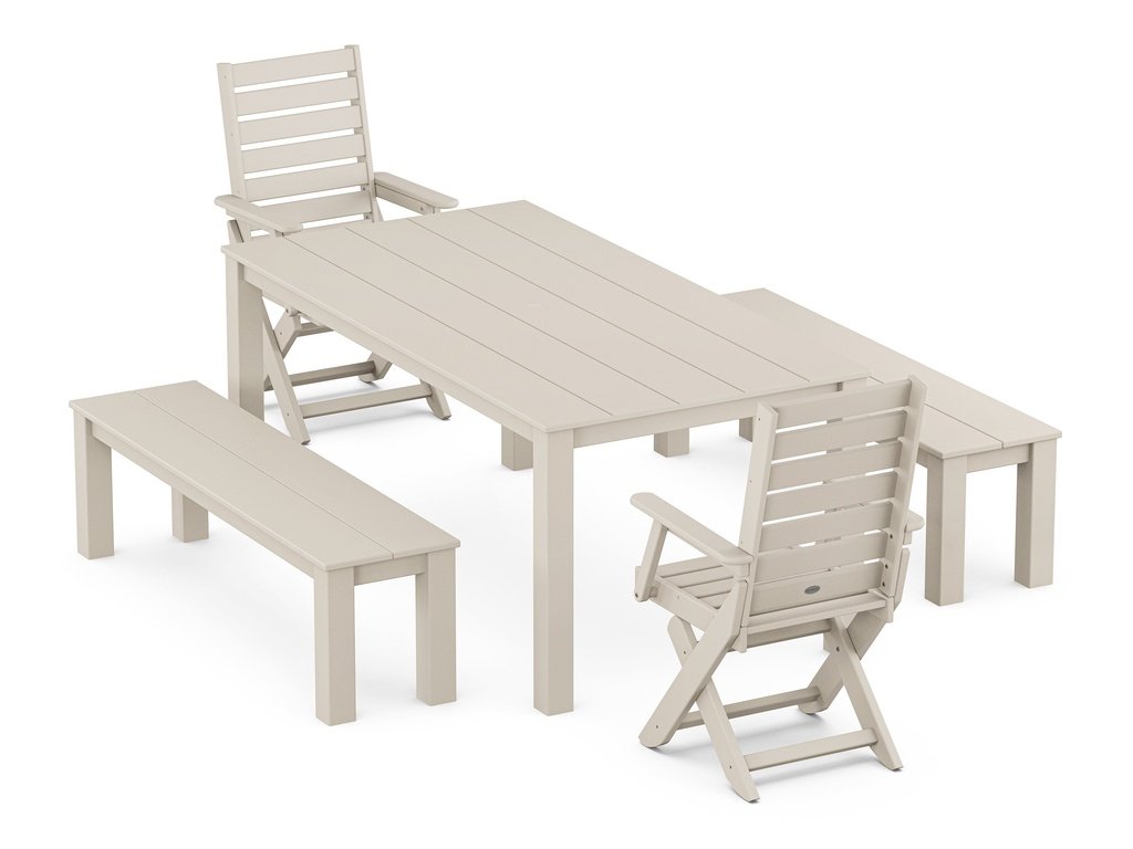 Captain Folding Chair 5-Piece Parsons Dining Set with Benches Photo