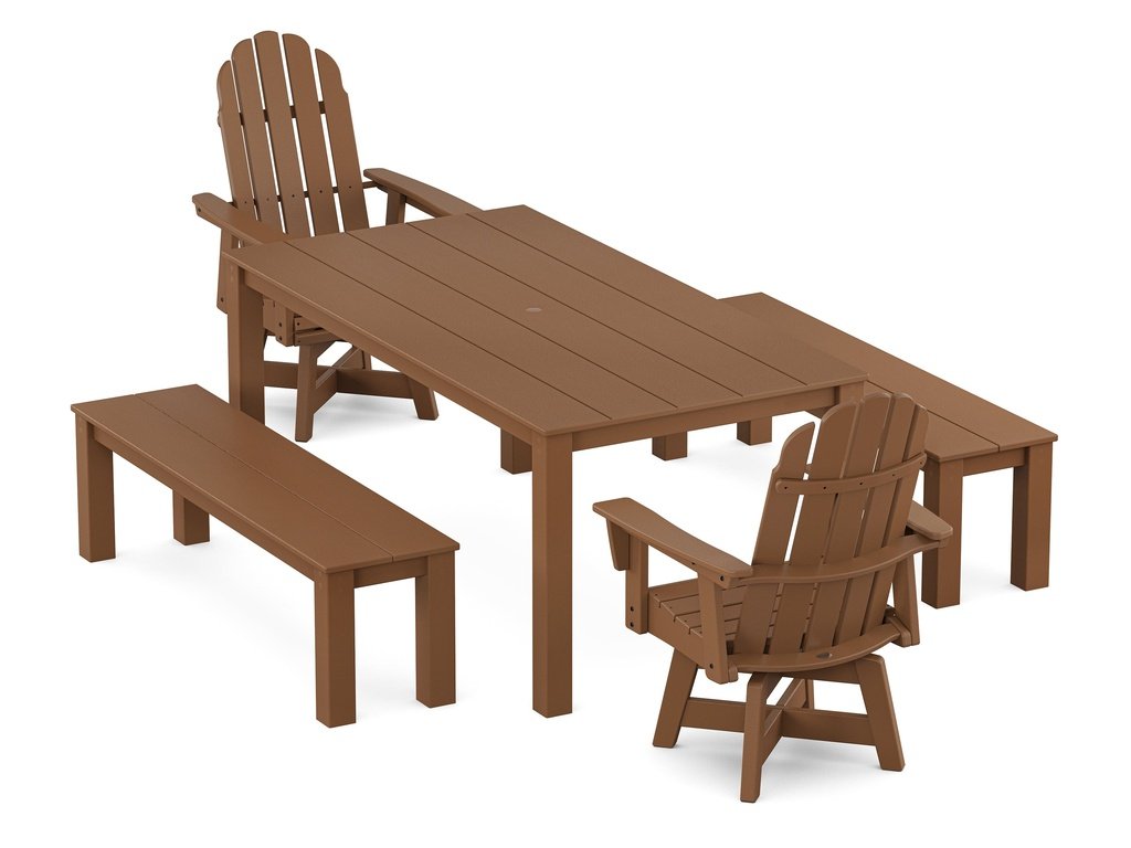 Vineyard Curveback Adirondack 5-Piece Parsons Swivel Dining Set with Benches Photo