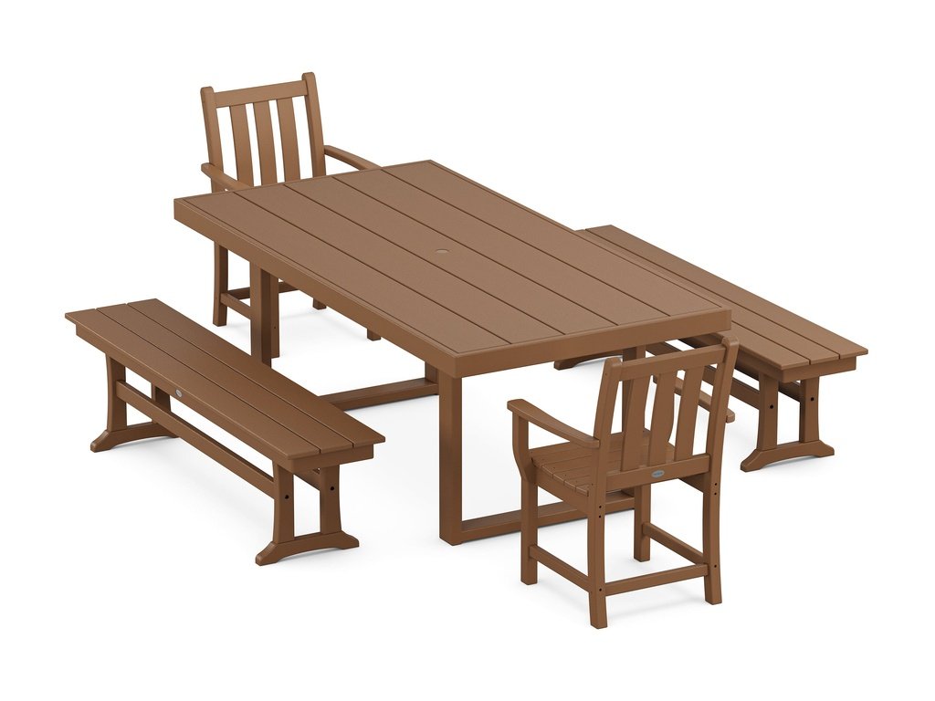 Traditional Garden 5-Piece Dining Set with Benches Photo