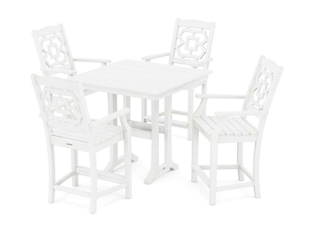 Chinoiserie 5-Piece Farmhouse Counter Set with Trestle Legs Photo