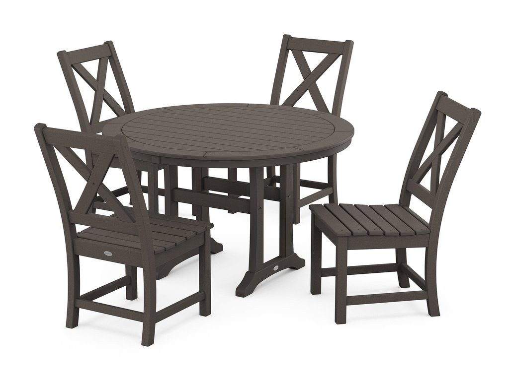 Braxton Side Chair 5-Piece Round Dining Set With Trestle Legs Photo