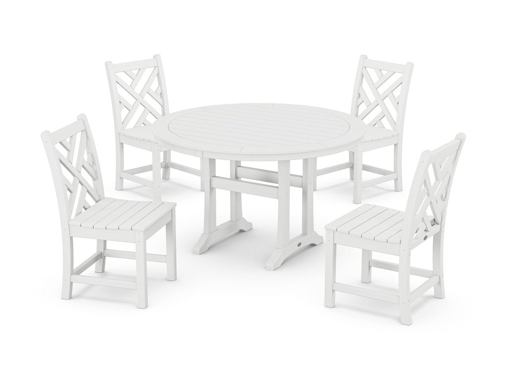 Chippendale Side Chair 5-Piece Round Dining Set With Trestle Legs Photo