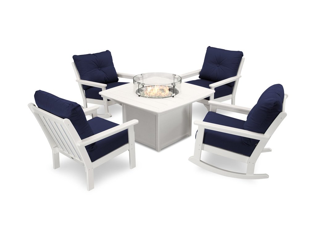 Vineyard 5-Piece Deep Seating Rocking Chair Conversation Set with Fire Pit Table Photo