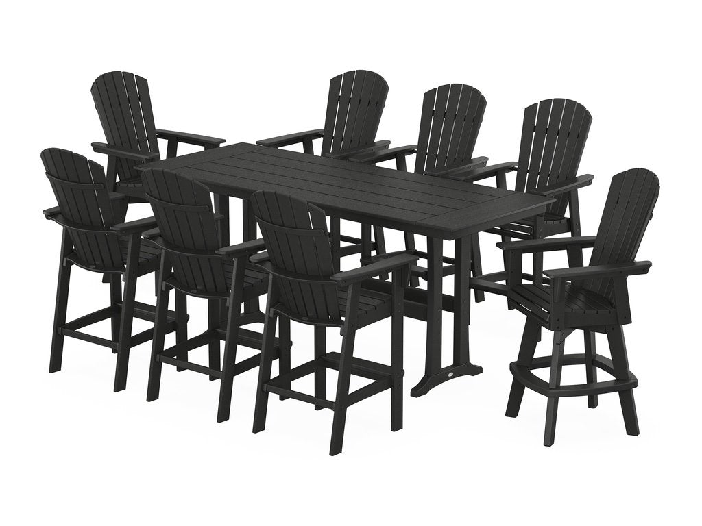 Nautical Curveback Adirondack Swivel 9-Piece Farmhouse Swivel Bar Set with Trestle Legs Photo