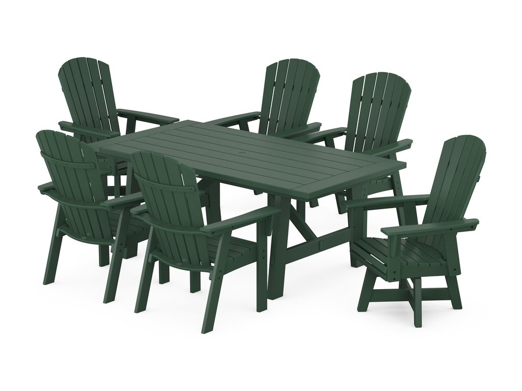 Nautical Curveback Adirondack Swivel Chair 7-Piece Rustic Farmhouse Dining Set Photo