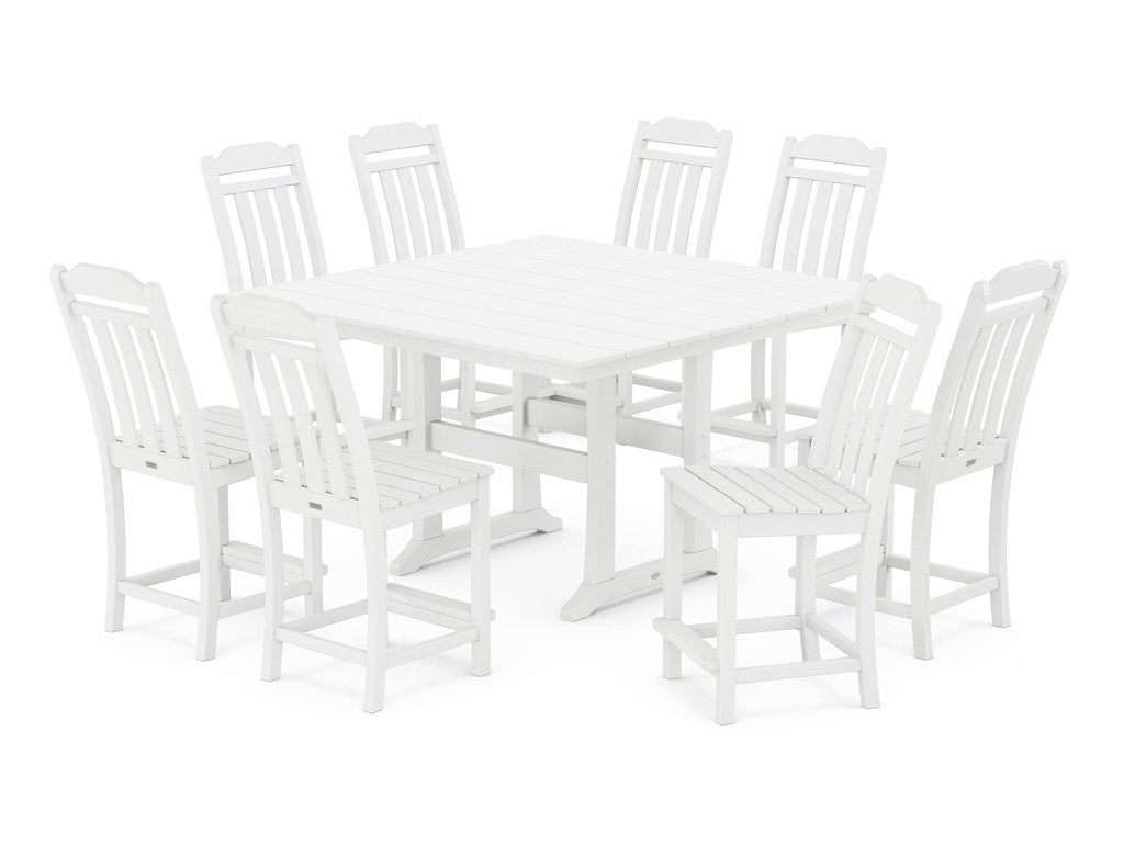 Country Living 9-Piece Square Farmhouse Side Chair Counter Set with Trestle Legs Photo