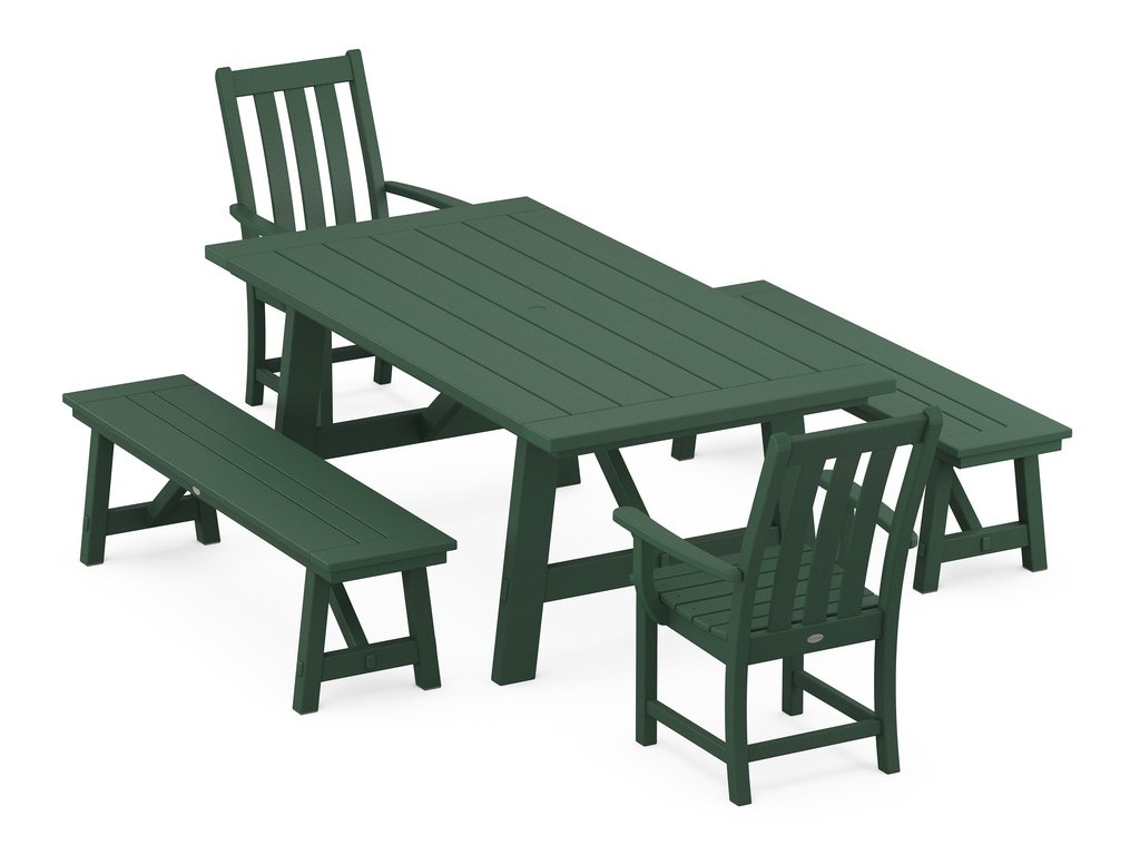 Vineyard 5-Piece Rustic Farmhouse Dining Set With Benches Photo