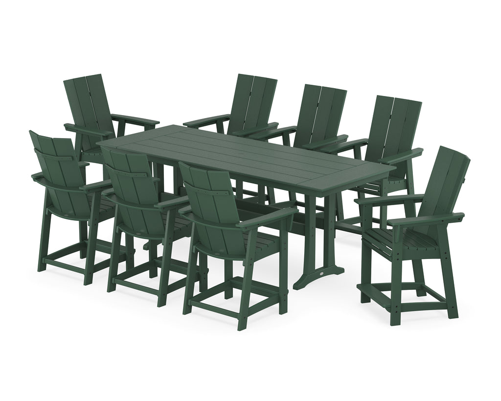 Modern Curveback Adirondack 9-Piece Farmhouse Counter Set with Trestle Legs Photo