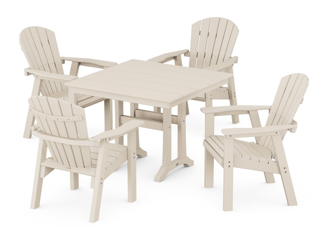 Seashell 5-Piece Farmhouse Dining Set With Trestle Legs Photo