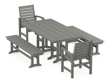 Signature 5-Piece Farmhouse Dining Set with Benches Photo