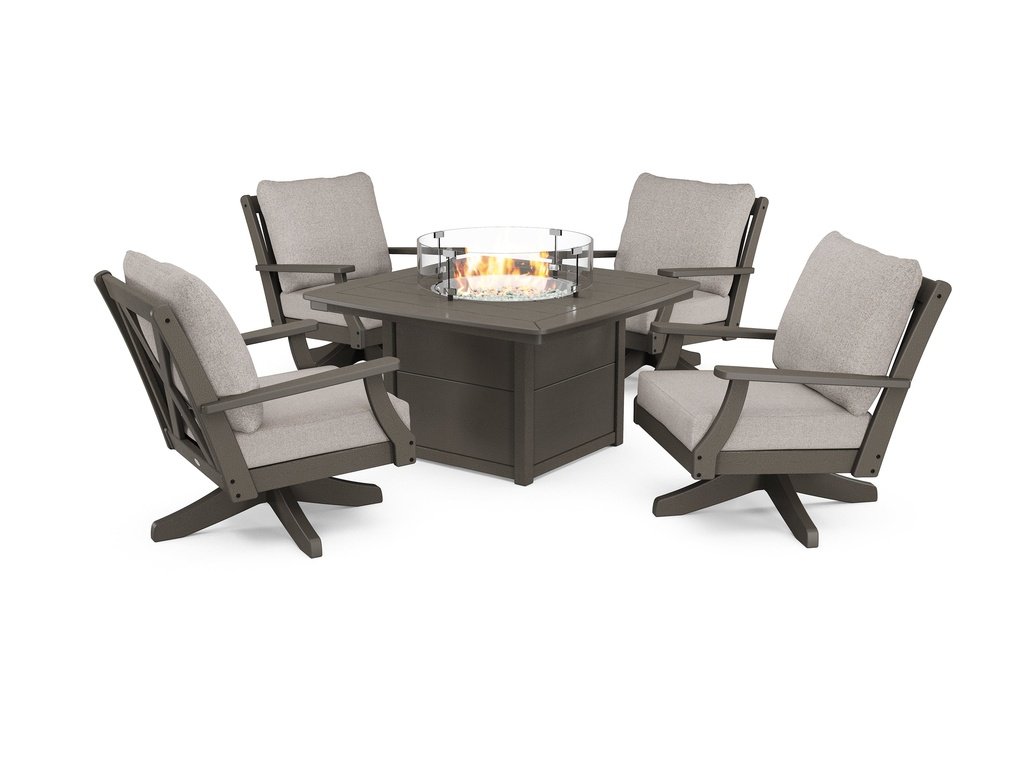 Braxton 5-Piece Deep Seating Swivel Conversation Set with Fire Pit Table Photo