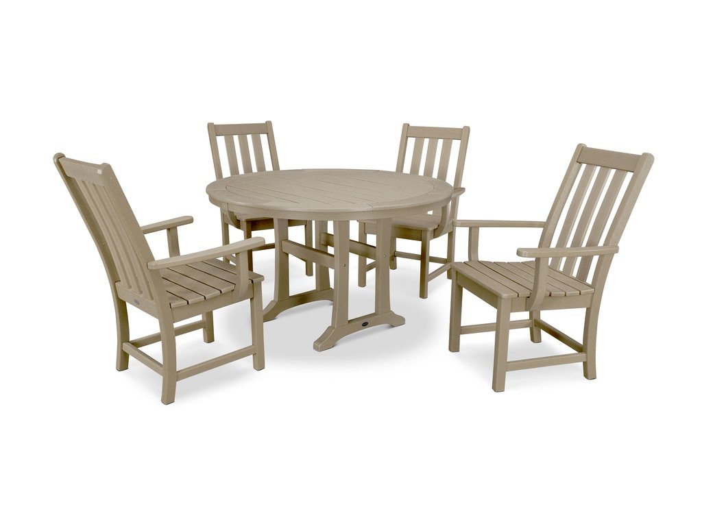 Vineyard 5-Piece Round Dining Set with Trestle Legs Photo