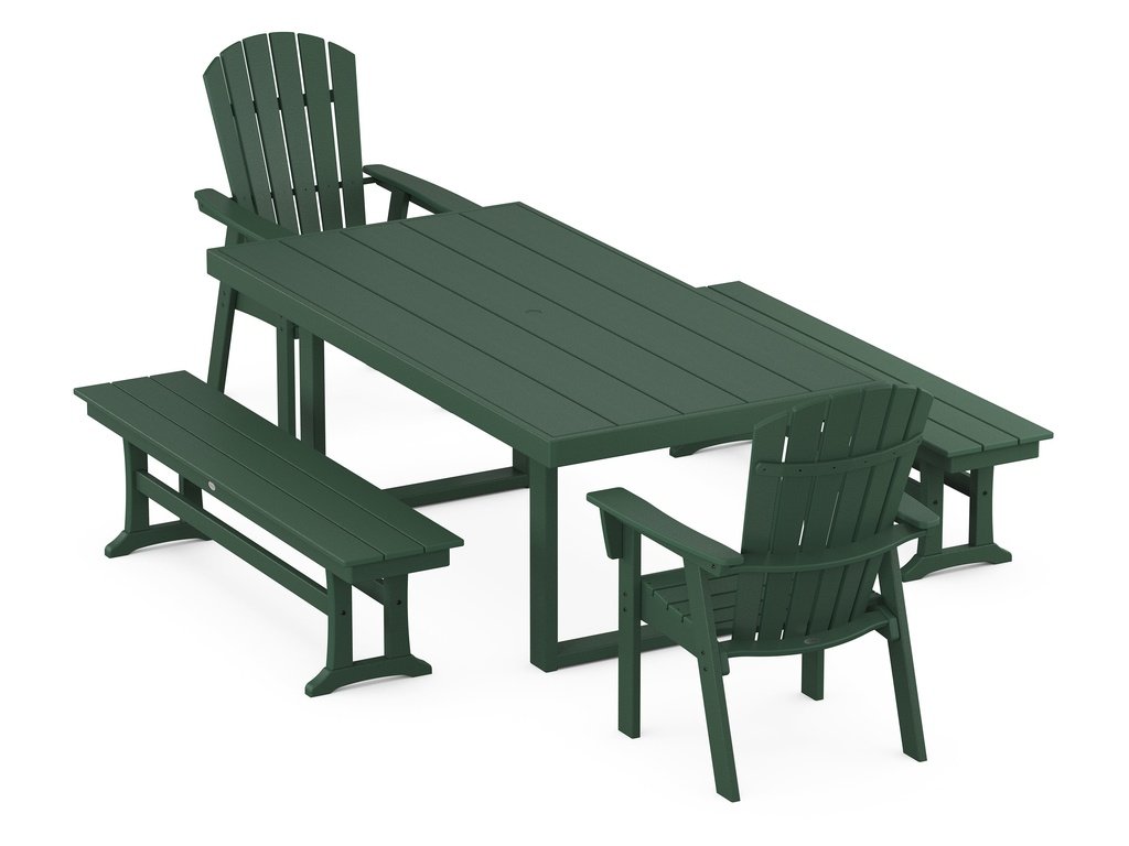 Nautical Curveback Adirondack 5-Piece Dining Set with Benches Photo