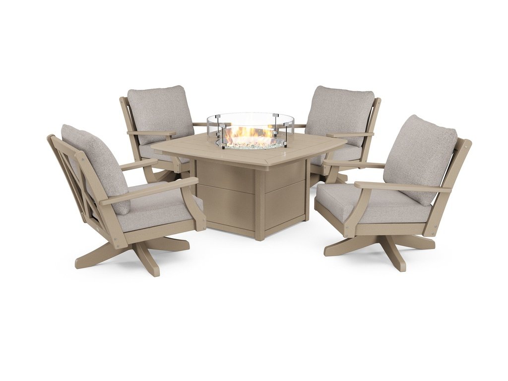 Braxton 5-Piece Deep Seating Swivel Conversation Set with Fire Pit Table Photo