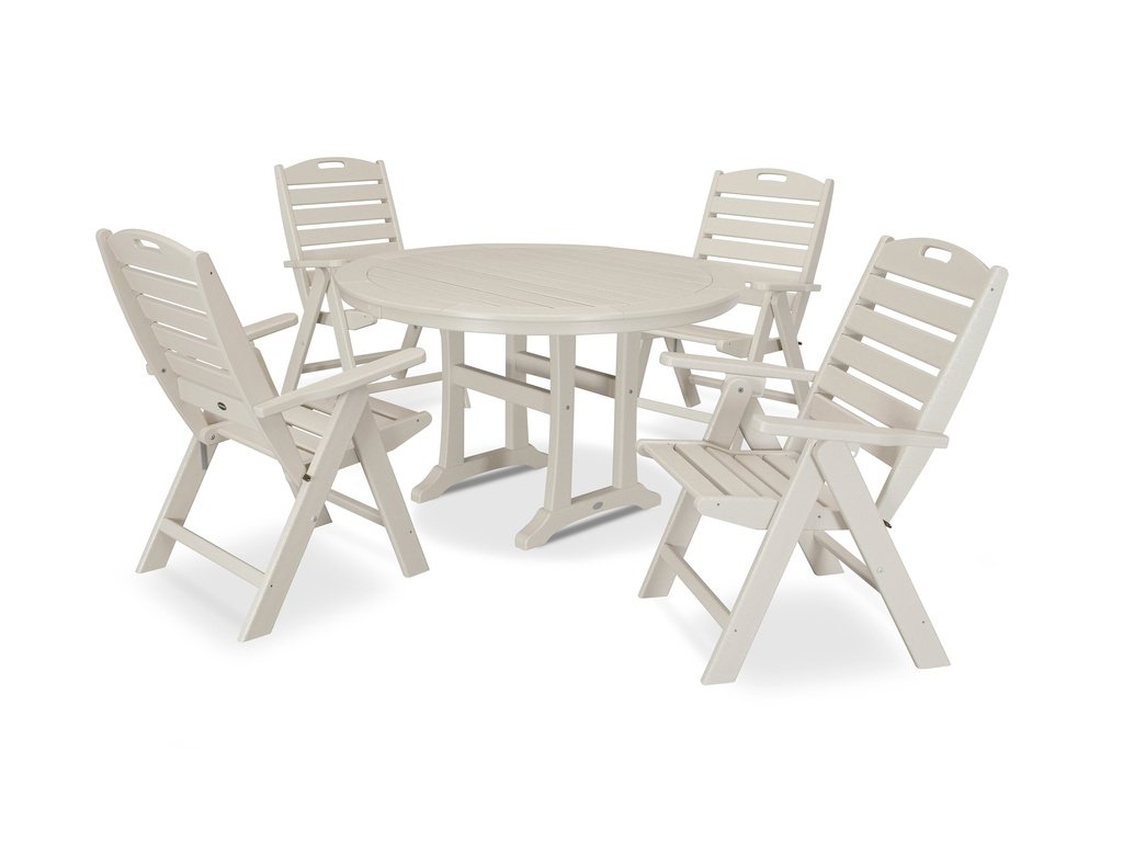 5-Piece Nautical Highback Chair Round Dining Set with Trestle Legs Photo