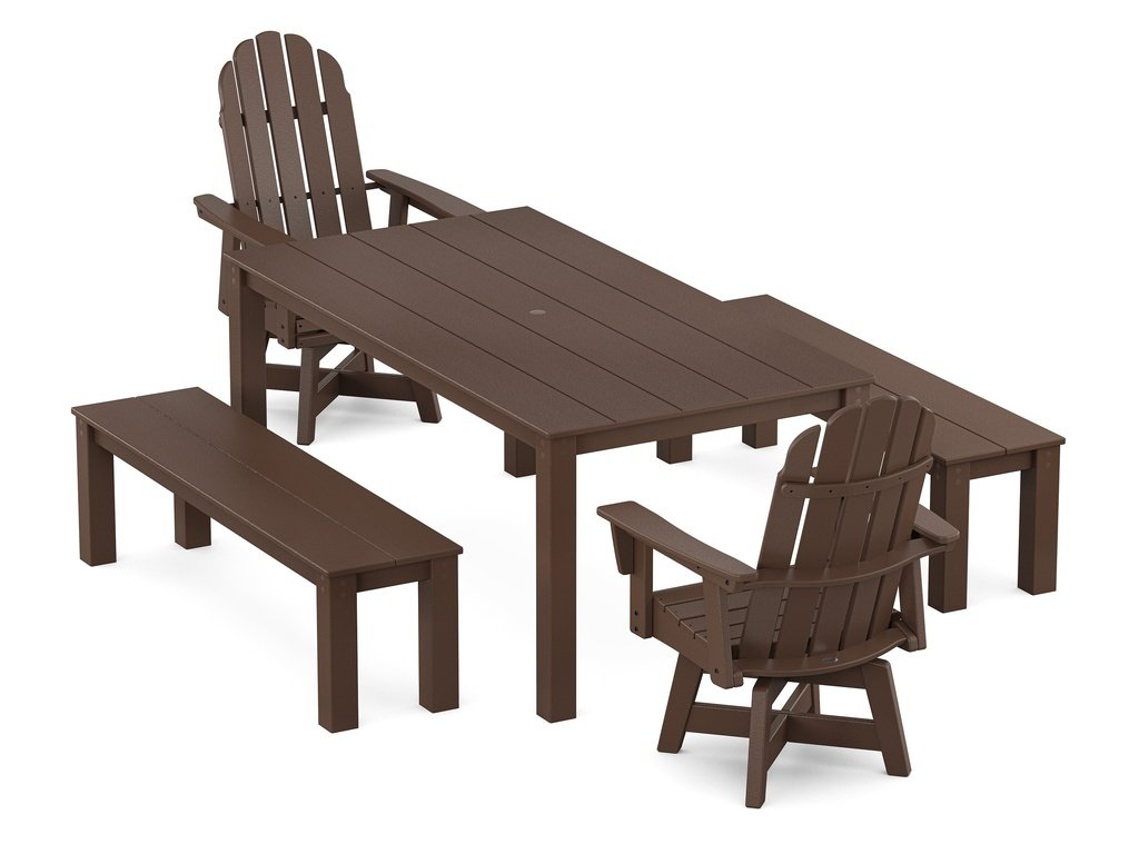 Vineyard Curveback Adirondack 5-Piece Parsons Swivel Dining Set with Benches Photo