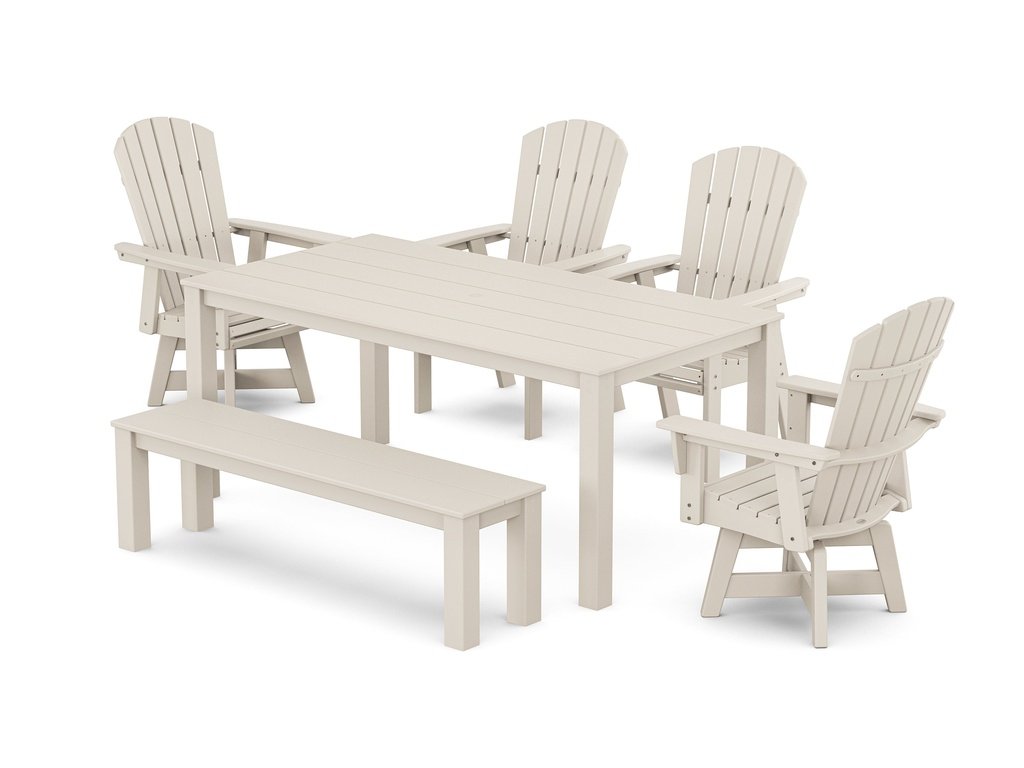 Nautical Curveback Adirondack Swivel 6-Piece Parsons Dining Set with Bench Photo