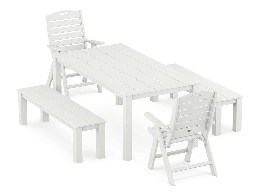 Nautical Folding Highback Chair 5-Piece Parsons Dining Set with Benches Photo