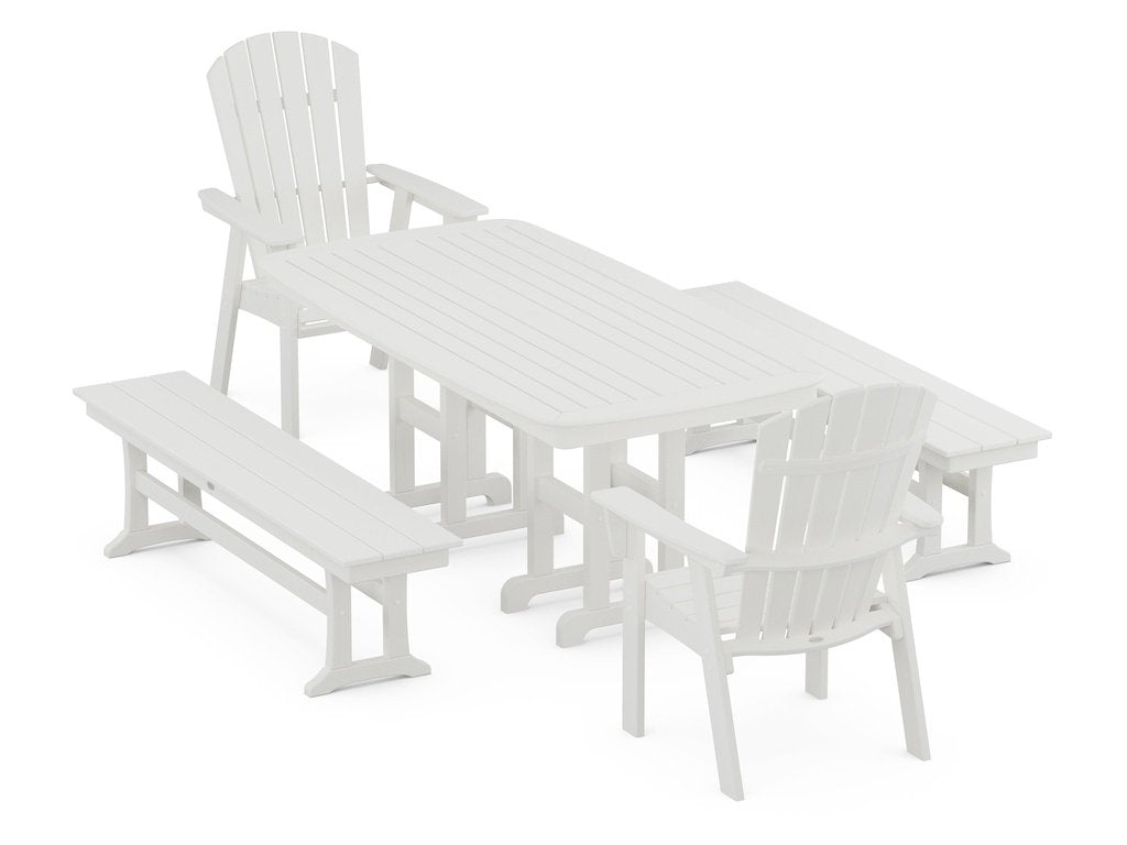 Nautical Curveback Adirondack 5-Piece Dining Set with Benches Photo